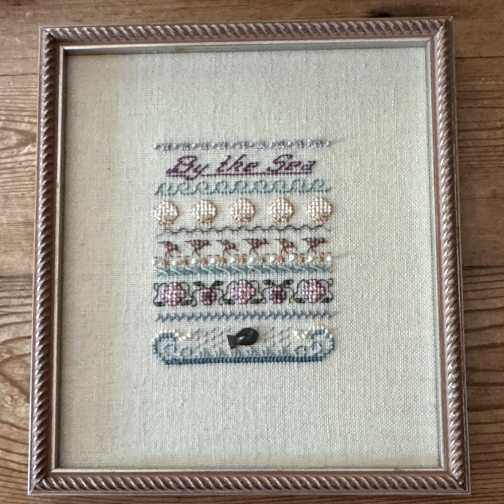 Coastal Needlework Wall Art in Cream and Blue